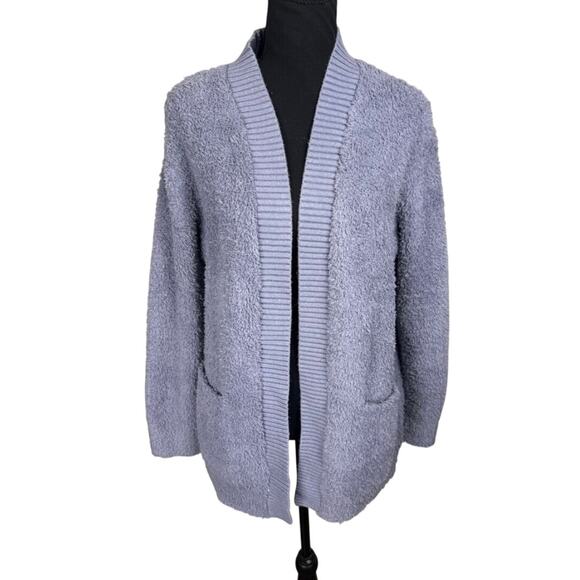 QVC Barefoot Dreams CozyChic Ribbed Knit Trim Cardigan NWOT BLUE BELL SIZE S - Picture 2 of 7